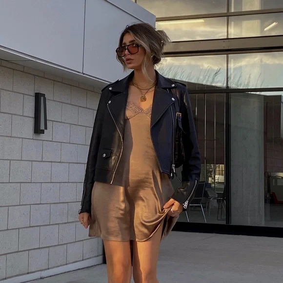 storets Satin Slip Mini Dress in Taupe/Brown silky quite luxury boho festival - Picture 11 of 11